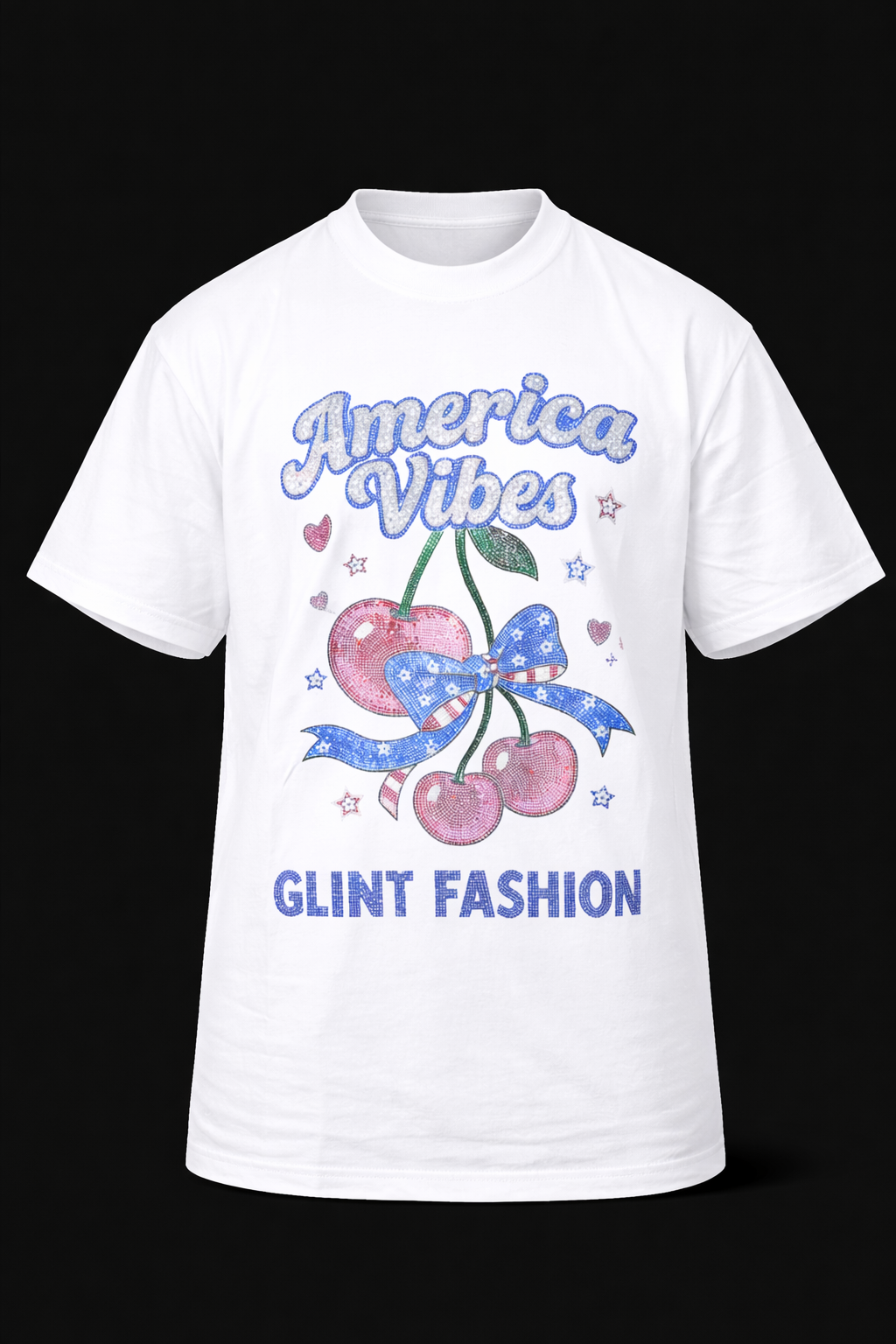 White Rhinestone Round Neck (Short Sleeve)